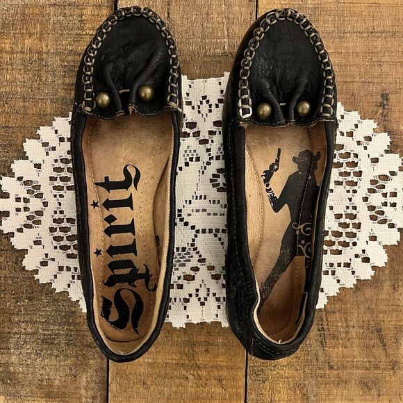 Lucchese Boot‎ Co Women's Button Loafer Moccasins size 7.5 M Black Leather Shoes - Picture 6 of 9